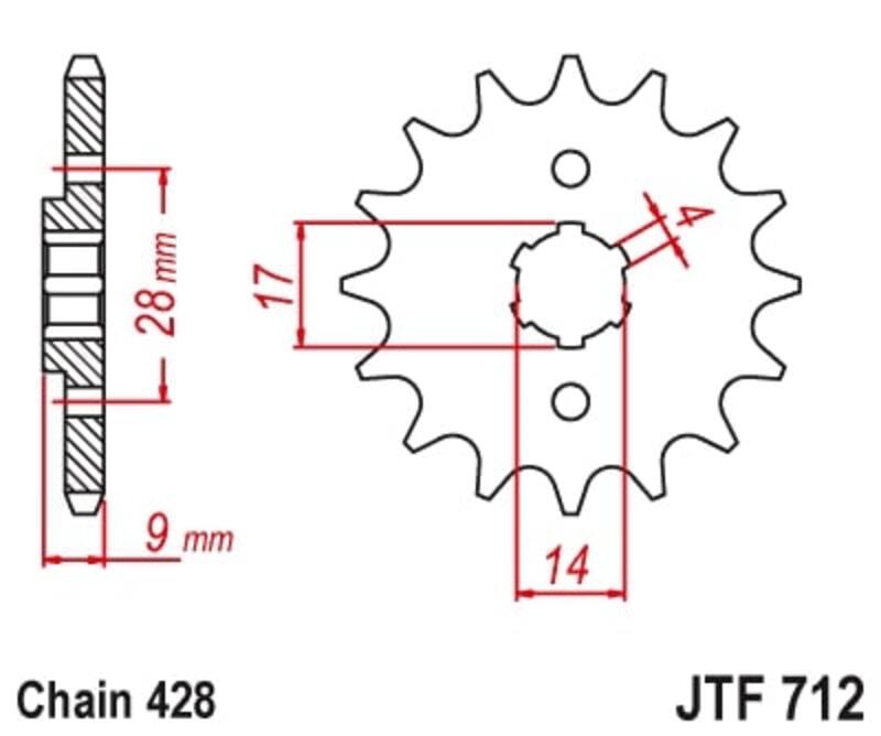 Piñón JT SPROCKETS acero estándar 712 - Paso 428