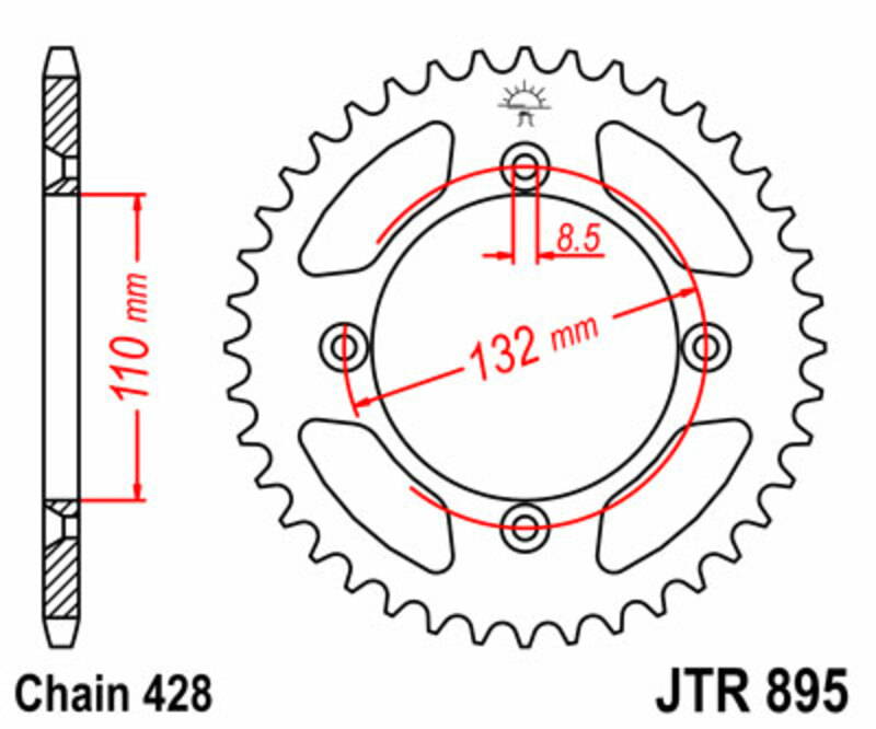 Corona JT SPROCKETS acero estándar 895 - Paso 428